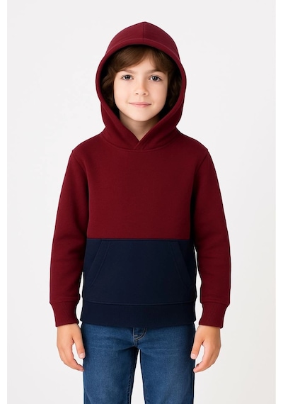 Erkek Çocuk Kapüşonlu Kanguru Cepli Parçalı Sweatshirt - Renkli Çok Renkli