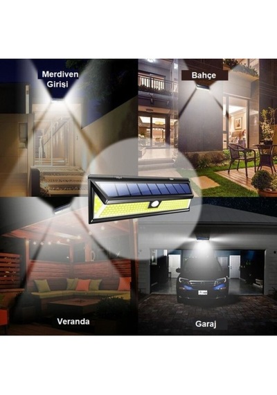 Kenly 180 Led Solar Güneş Enerjili Duvar Lambası Hareket Sensörlü Uzaktan Kumandalı 3 Modlu Ip65 Dış Mekan Aydınlatma Siyah