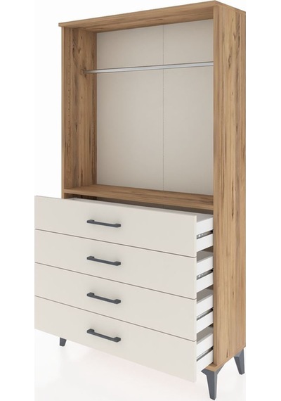 Arges Dolap Tek Raflı 4 Çekmeceli Tek Askılı 88x30x163 Çam-aytaşı Atlas Çam
