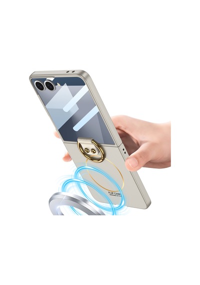 Galaxy Uyumlu Z Flip 7 Kılıf M-safe Şarj Özellikli Pazarplus Kıpta Yüzüklü Flip Sert Kılıf Gri