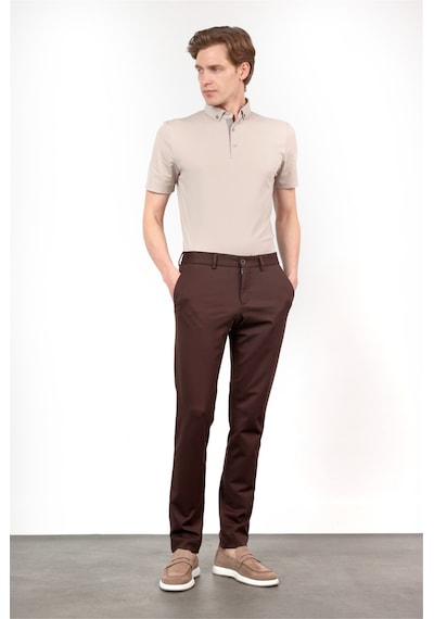 İmza Kahverengi Yan Cep Kendinden Desenli Örme Jogger Slim Fit Esnek Pantolon 1003260174
