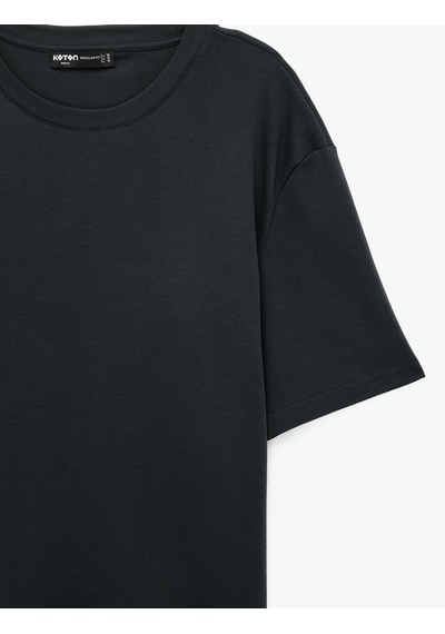 Koton Pamuklu Bisiklet Yaka Kısa Kollu Basic Oversize Tişört Antrasit 7wam10086mk