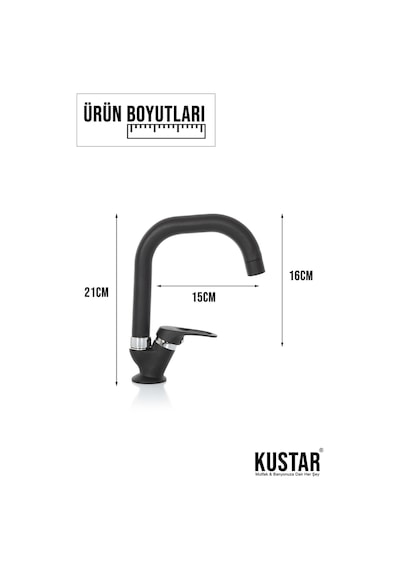 Kustar Kısa Köşe Delta Borulu Tek Su Girişli Mat Siyah Mix Aç Kapa Musluk Lavabo