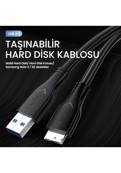 Usb 3.0 Micro B Şarj Ve Data Hdd Kablosu 50 Cm