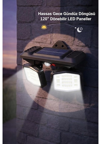 Panter Solar Hareket Sensörlü 72 Smd Beyaz Led Duvar Lambası 800 Lümen, 5w, Çift Başlıklı 120 Ayarlı, Type-c Çok Renkli