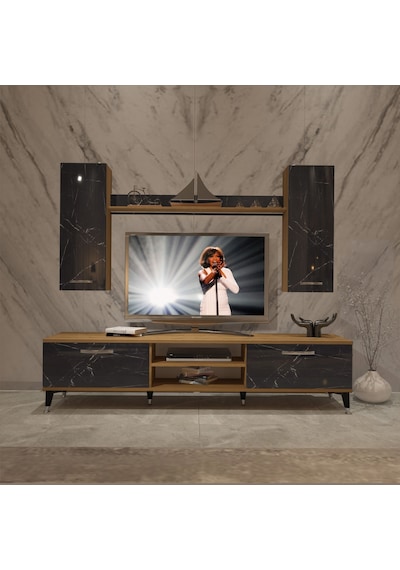 Decoraktiv Eko 7 Mdf Dvd Silver Tv Ünitesi Tv Sehpası Pera - Siyah Mermer