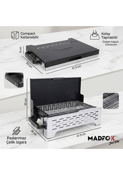Madfox Steelfold Paslanmaz Çelik Katlanabilir Mangal Silver