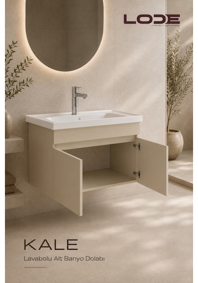 Lode Bath Kale Demonte Lavabolu Alt Banyo Dolabı, Seramik Lavabo Dahil 70 Cm Kumtaşı