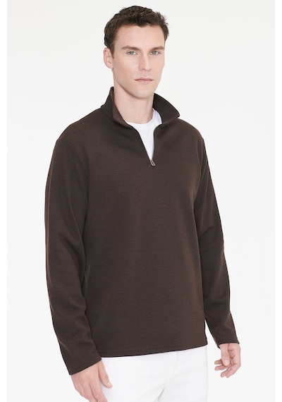 Ac&Co / Altınyıldız Classics Erkek Kahverengı Pamuklu Standart Fit Normal Kesim Polo Yaka Sweatshirt Kahverengi