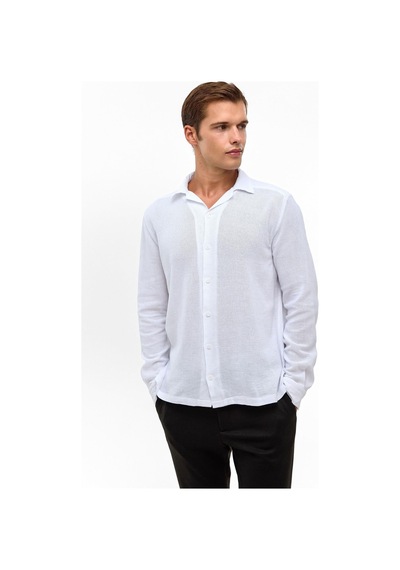 Backandbond Beyaz Relaxed Fit Baskılı %100 Pamuk Gömlek