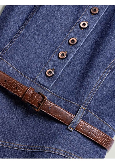 Nocturne Kemer Detaylı Mini Denim Elbise N26yd2737 Koyu Mavi