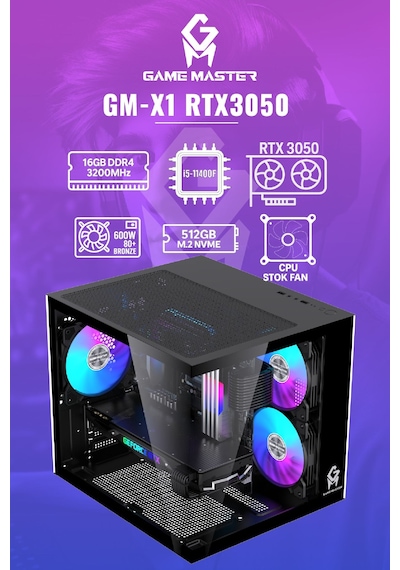 Game Master GM-X1 i5-11400F 16 GB 512 GB M.2 SSD RTX3050 Free Dos Masaüstü Oyuncu Bilgisayarı