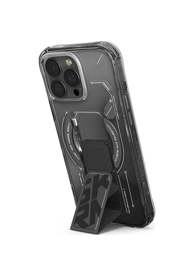Apple iPhone 16 Pro Uyumlu Kılıf Magsafe Şarj Özellik Teknoloji Desenli Standlı Skinarma Helio Kapak Siyah