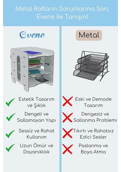 Evene Dosya Düzenleyici Masa Üstü Organizer Ahşap Enanrak Raflı Model 1, Beyaz, Evene