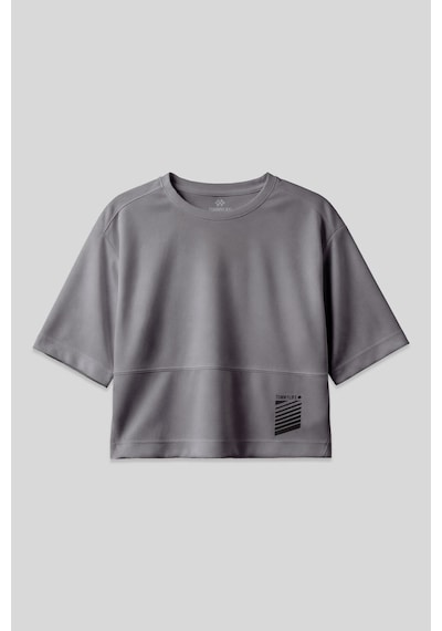 Tommy Life Koyu Gri Polyester Nefes Alan Dokulu İnce Esnek Oversize Fit Performans Kadın T-shirt - 97284 Koyu Gri