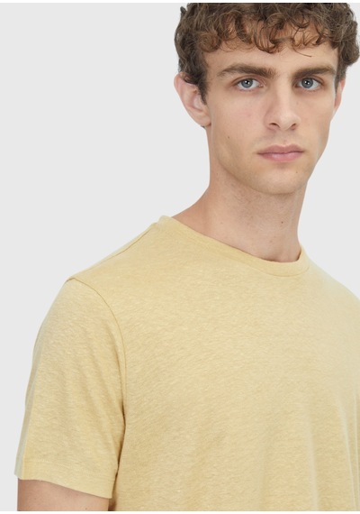 Ramsey Açık Sarı Düz %100 Keten T-shirt