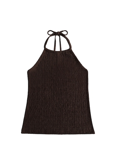 Cottonhıll Premium - Tide Collection Kahverengi Halter Yaka Boyundan Bağlamalı Bürümcük Dokulu Kadın Crop Bluz Cottonhıll Premium - Tide Collection Kahverengi Halter Yaka Boyundan Bağlamalı Bürümcük Dokulu Kadın Crop Bluz