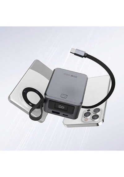 Fp32 10000 Mah 35w Pd Hızlı Şarj Powerbank - Entegre Geri Çekilebilir Type-c Kablolu Ve Dijital Göstergeli Taşına