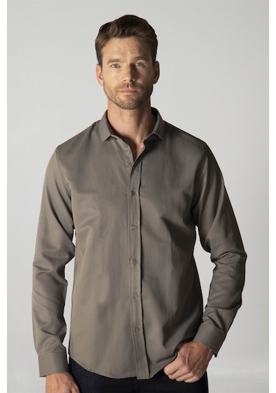 Tudors Slim Fit Dar Kesim Armürlü Erkek Gömlek-19034 Gri