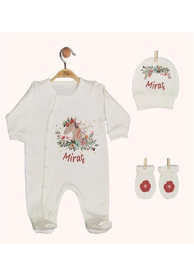 Pia Baby Gl 1949-02 İsme Özel Beşli Tulum Set Krem