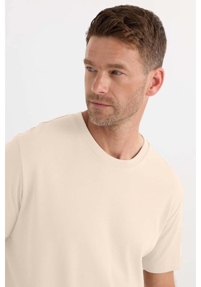 Tudors Unisex Relax Fit Rahat Kesim %100 Pamuk Yumuşak Dokulu Hafif Kalın Bej Bisiklet Yaka Tişört-36916 Bej