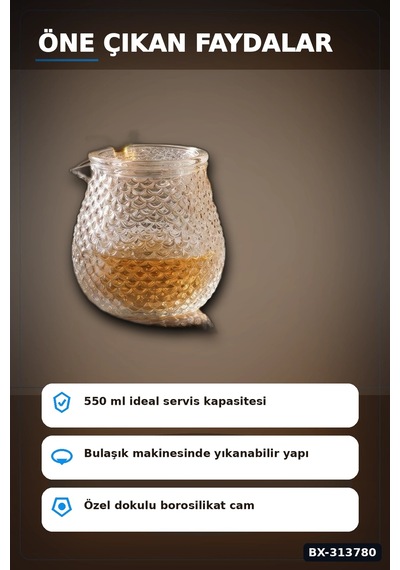550 Ml Borosilikat Cam Demlik Isıya Dayanıklı Dokulu Gövdeli Kapaklı Detay Bx-313780 çok renkli