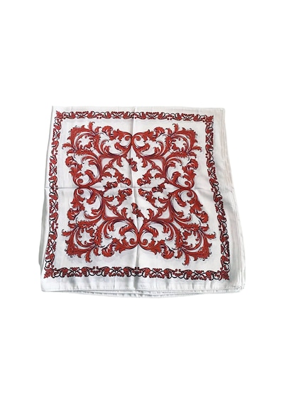 Tikitonki Çok Parçalı Kırmızı Çiçek Desenli Saten Beyaz Eşarp - 90x90 Beyaz Beyaz