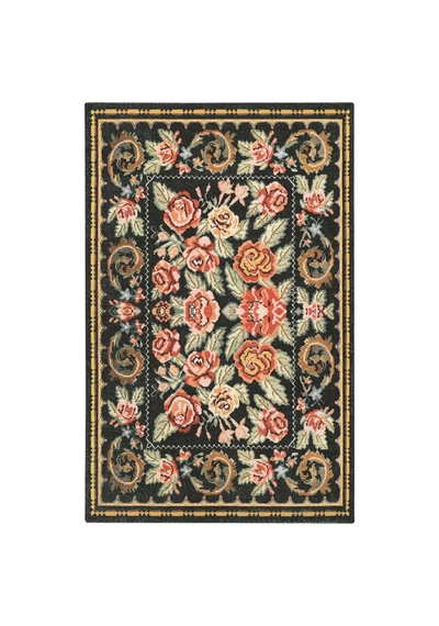 Cool Halı Happy Siyah Halı Vintage Otantik Gül Çiçek Desenli Kaymaz Dekoratif Klasik Salon Halısı
