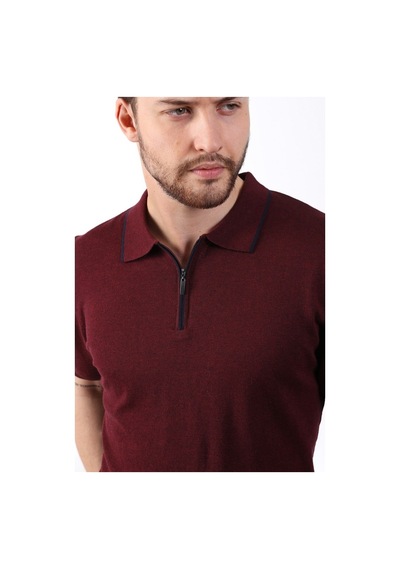 Ferraro Bordo Yaka Şerit Fermuarlı Erkek Pamuk Triko T-Shirt-Bordo Ferraro Bordo Yaka Şerit Fermuarlı Erkek Pamuk Triko T-Shirt-Bordo
