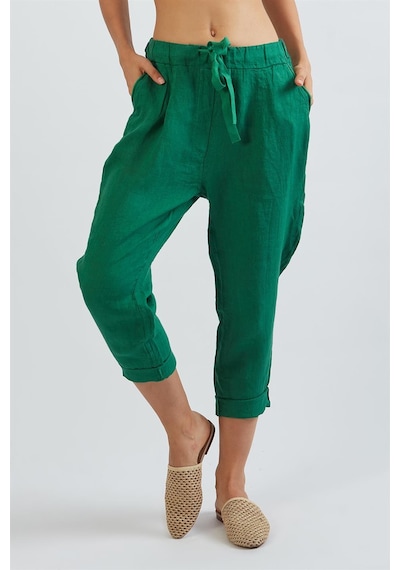 Bohem Stil Kadın Keten Havuç Pantolon-8603 Yeşil