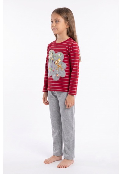 İki Yıldız Kız Çocuk Pijama Takım Bgl-92108 Kırmızı
