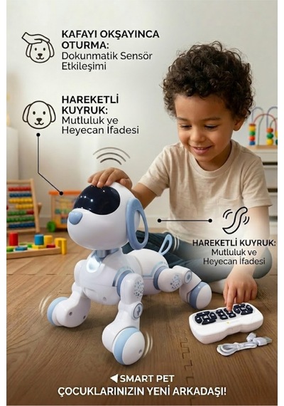 Ucuzuna Bak Oyuncak Hareketli Uzaktan  Kumandalı 30 Fonksiyonlu Akıllı Robot Kedi Köpek Led Gözlü Kafa Sensörlü
