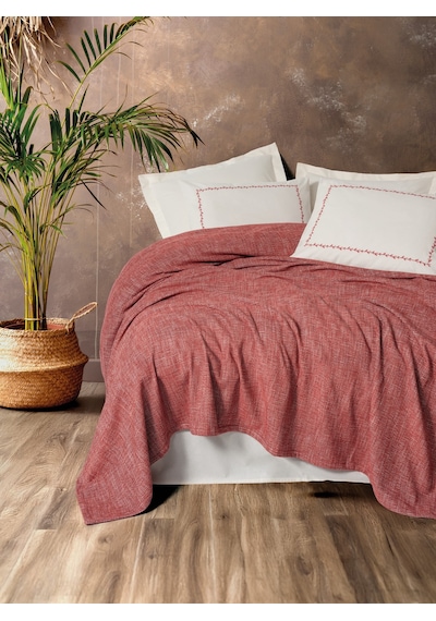 Cotton Box Embrova Şönil Çift Kişilik Yatak Örtüsü/pike Takımı Loom Bordo Bordo