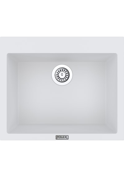Polex Cristalüx Granit Evye P-X60 Beyaz Tezgah Altı Ve Tezgah Üstü Kare Mutfak Evyesi 60x50 CM