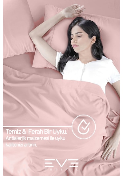 Eve Tekstil Fitted Yüksek Kaliteli Penye Kumaş Çift Kişilik Lastikli Çarşaf Pembe