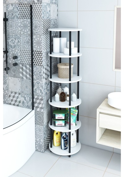 6 Raflı Yuvarlak Banyo Dolabı Rafı Banyo Düzenleyici Banyo Kileri Havlu Dolabı, Kolay Kurulum Beyaz