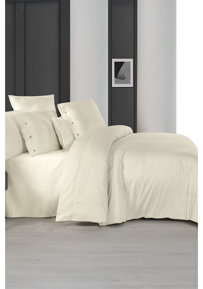 Sarev Monochrome Ekru %100 Pamuk Saten King Size Nevresim Takımı Ekru