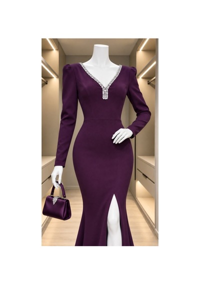 Butik İstanbul Kadın V Yaka Kristal Taş İşlemeli Vatkalı/büzgülü Omuz Yırtmaçlı Balık Abiye Elbise Mor Butik İstanbul Kadın V Yaka Kristal Taş İşlemeli Vatkalı/büzgülü Omuz Yırtmaçlı Balık Abiye Elbise Mor