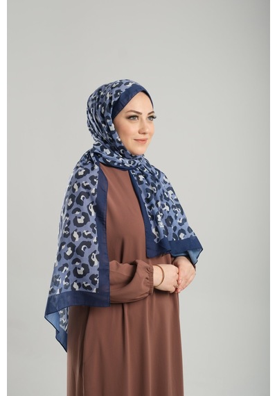 Giverny Lila Desenli Şal Kesik Elyaf Pamuksu Leopar Dijital Baskılı 202125 28 Lila