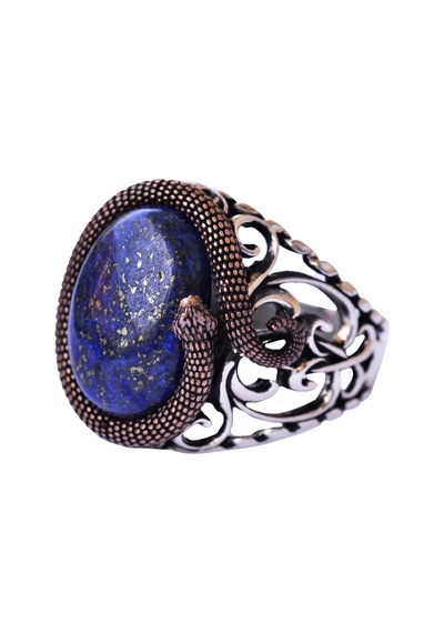 Doğal Lapis Lazuli Taşı, Yılan Yüzük, El Yapımı Yüzük, Ayar Gümüş Erkek Yüzüğü, Mavi Gümüş Aksesuar Gümüş
