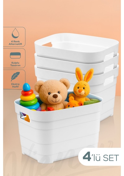 Vienev 4'lü 5 Litre Saklama Kutusu Beyaz Beyaz