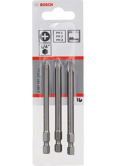 Bosch Extra Hard PH1/2/3x89 MM Vidalama Ucu Seti 3 Parça - 2607001757