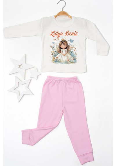 Pia Baby İsme Özel Kız Çocuk 2 Adet Pijama Takımı %100 Pamuk Penye İsim Baskılı Kişiye Özel Kreş Pijaması Hediye Seti 10785p15pi Krem