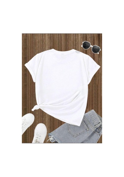 Medinenur Papatya Desenli Basic T-shirt Beyaz