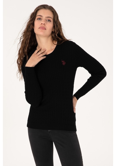 U.S. Polo Assn. Kadın Siyah Bisiklet Yaka Basic Kazak 50313626-VR046