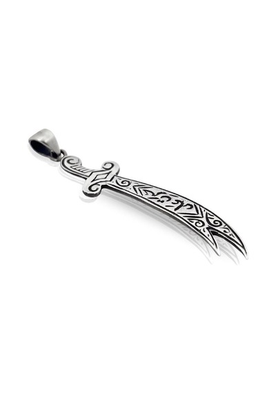 Oya Silver Mat İşlemeli Hz. Ali Zülfikar Gümüş Kolye Ucu 6x1.2cm Oyot324