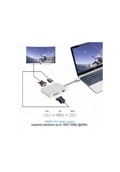 Type C To Hdmı Vga Dvı Usb 3.0 4498P Çevirici Adaptör Apple Uyumlu MacBook Hub