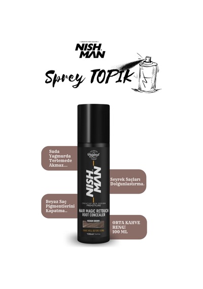 Nish Man Saç Dolgunlaştırıcı ve Seyrek Kapatıcı Root Touch Up Sprey 100 ML
