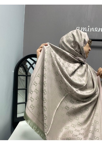 Modakaşmir G Desen Kaşmir İpek Şal Vizon Yeşil Renk Koyu Vizon