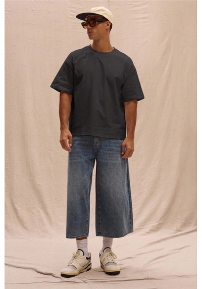 Erkek %100 Organik Pamuklu Kalın Dokulu Comfort Fit Bisiklet Yakalı T-shirt Siyah